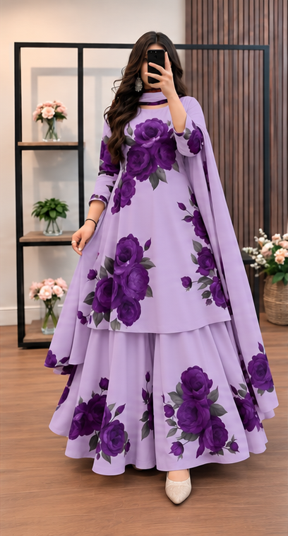 Premium Micro Stitch Digital Print Three Piece for Women | Stylish Kameez, Orna & Salwar Photo 3