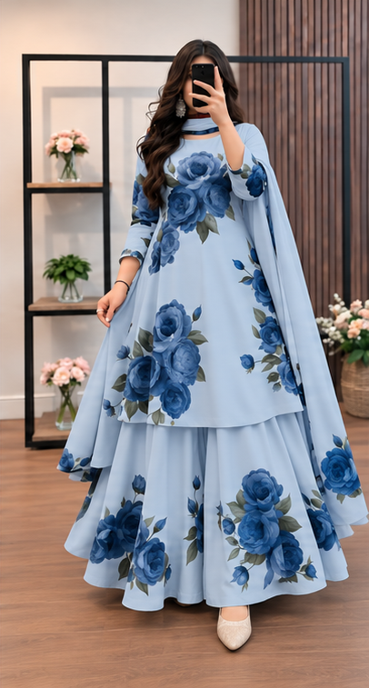 Premium Micro Stitch Digital Print Three Piece for Women | Stylish Kameez, Orna & Salwar Photo 2