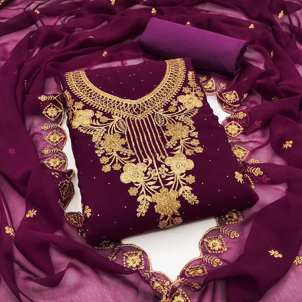 Georgette Embroidery Four Piece for Women | Stylish Chumki Work Photo 2