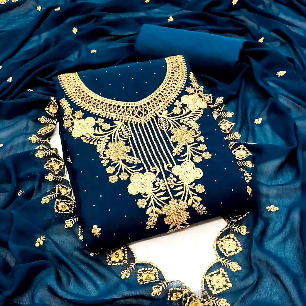 Georgette Embroidery Four Piece for Women | Stylish Chumki Work Photo 3