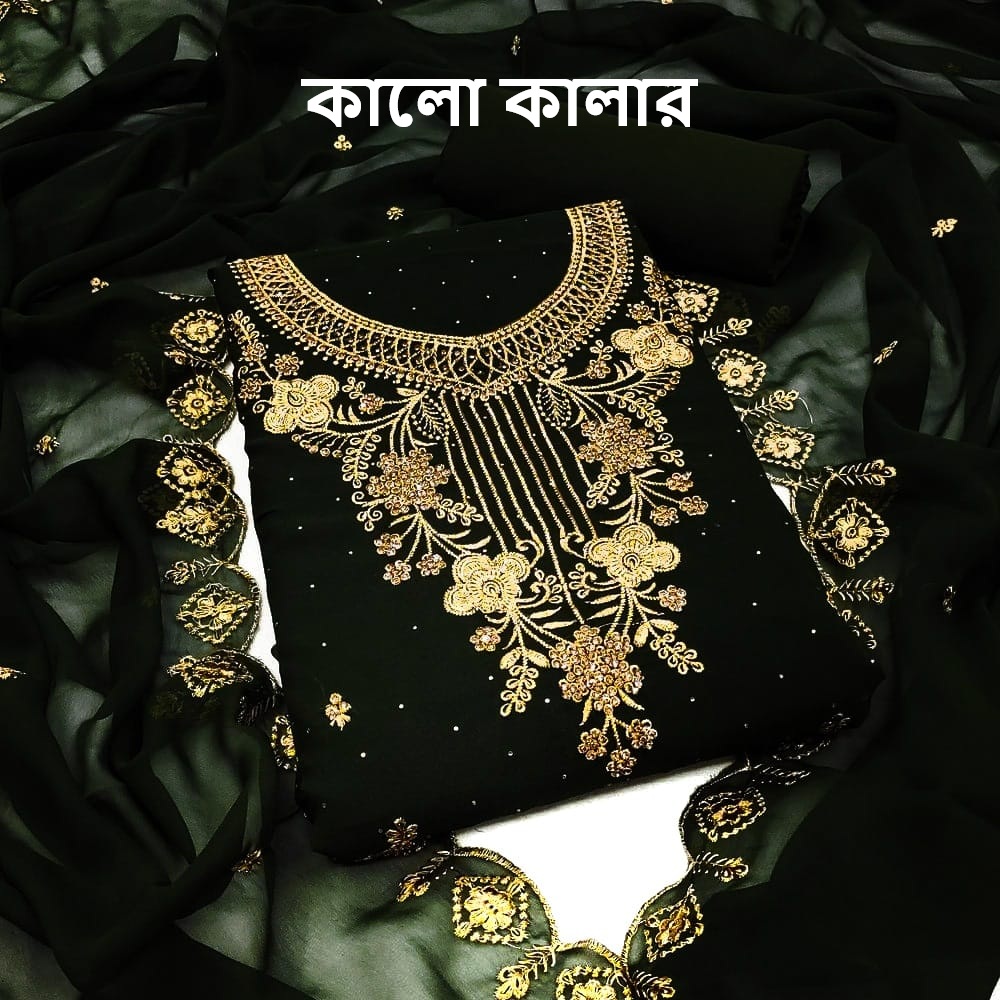 Georgette Embroidery Four Piece for Women | Stylish Chumki Work Photo 4