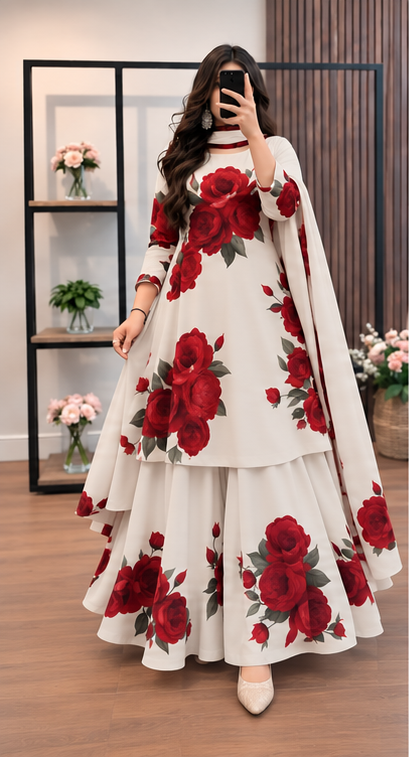 Premium Micro Stitch Digital Print Three Piece for Women | Stylish Kameez, Orna & Salwar